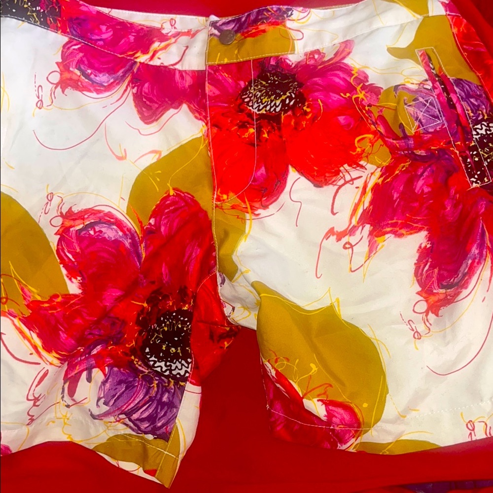 Floral Print Shorts in Red and Yellow